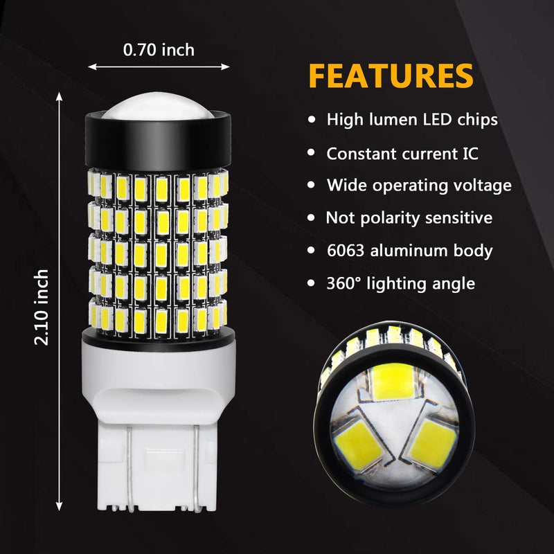 PHINLION 7440 LED Reverse Light Bulbs, Super Bright 2800 Lumens W21W 7444 7443 LED Backup Bulb or DRL Parking Light Replacecment, Non-Polarity, 6000K Xenon White, Pack of 2 - Image 4